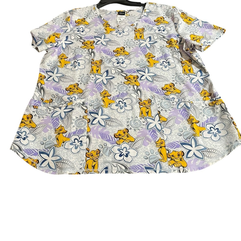 Disney Simba Floral Print Top - Yellow and Blue Sz large Ptp 23 “